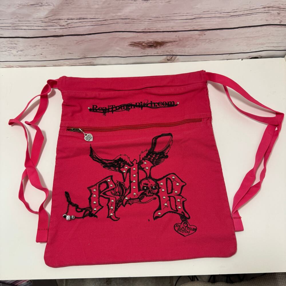RED Authentic Pigment Canvas RTB Real Tough B itch Cinch Sack Biker Backpack